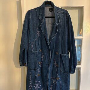 Hand embroidered denim duster